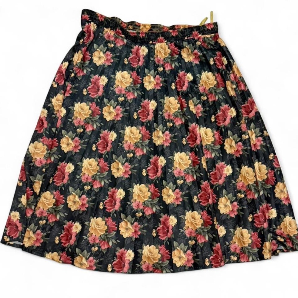 Vintage dark romantic floral‎ print elastic waist midi skirt floral size large